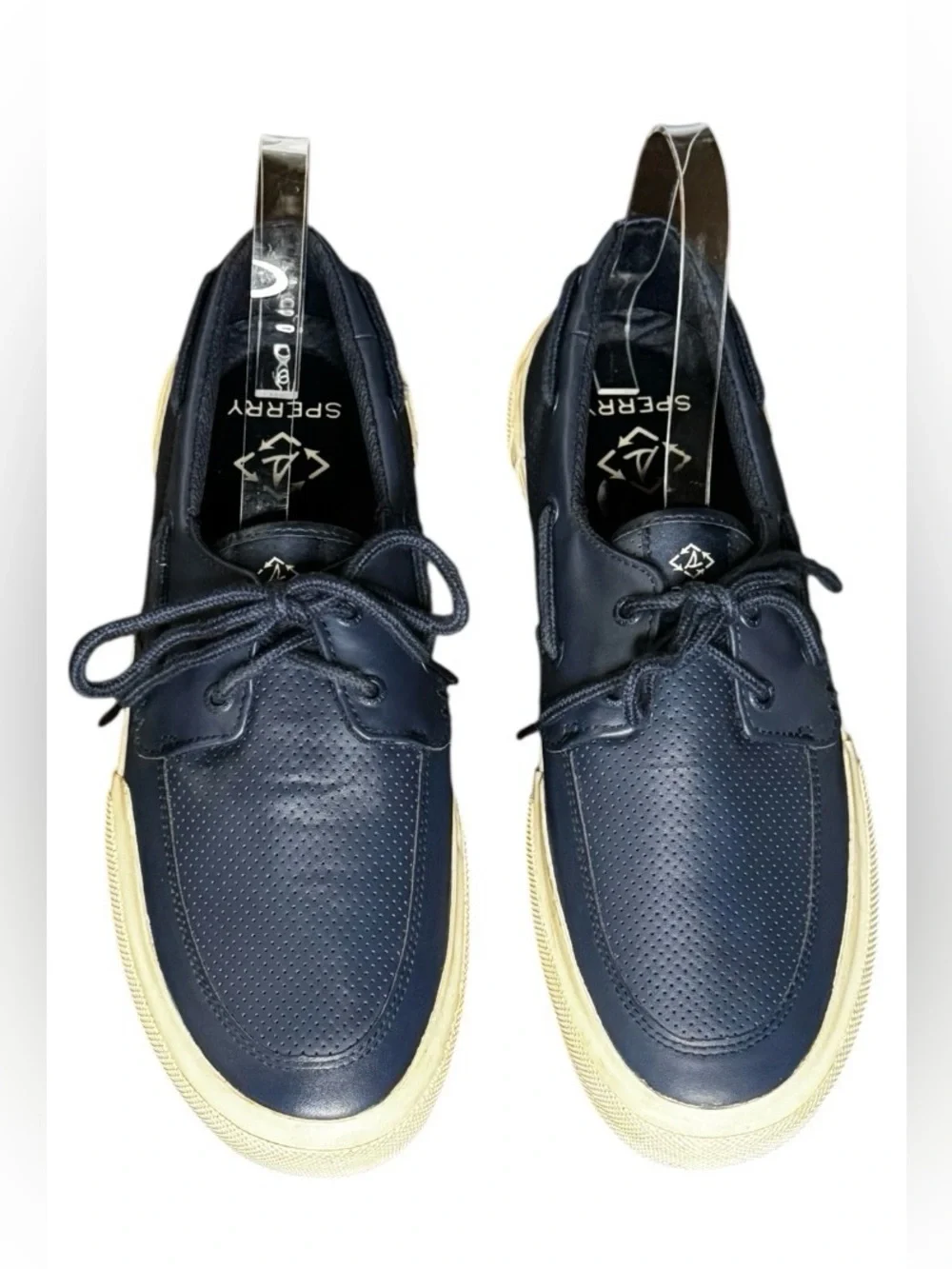 NWOT Sperry SeaCycled Captain’s Moc Perforated Leather Boat Shoes Navy Blue